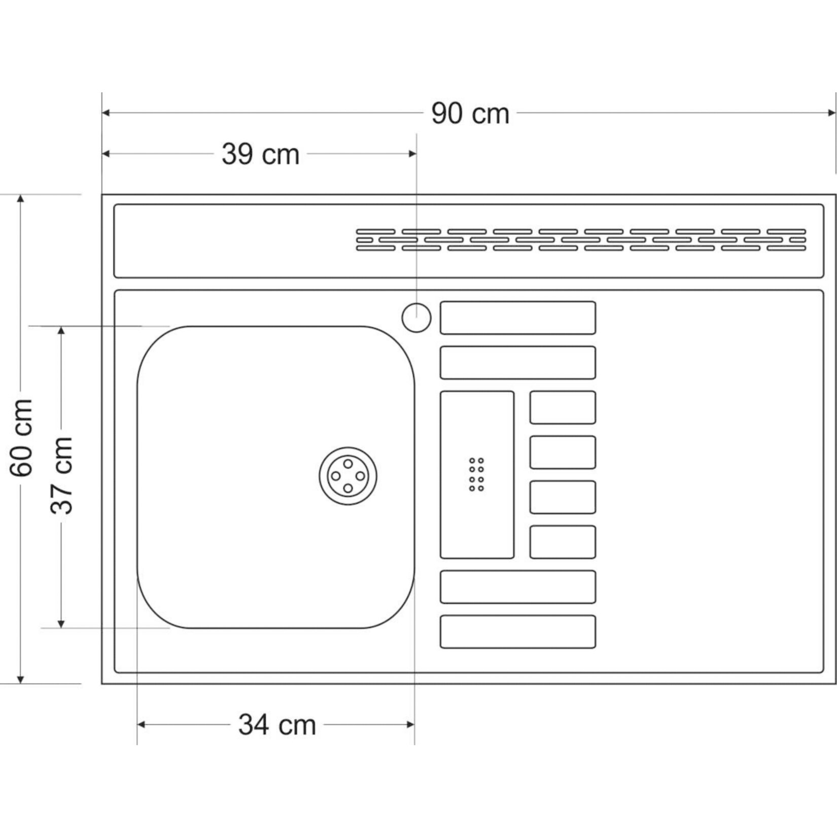 Stengel Küchen Kitchenline MK 90 weiß - ohne Kochfeld rechts, Becken links