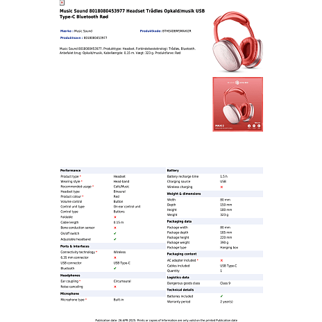 Music Sound maxi 2 trådløse on-ear høretelefoner – rød
