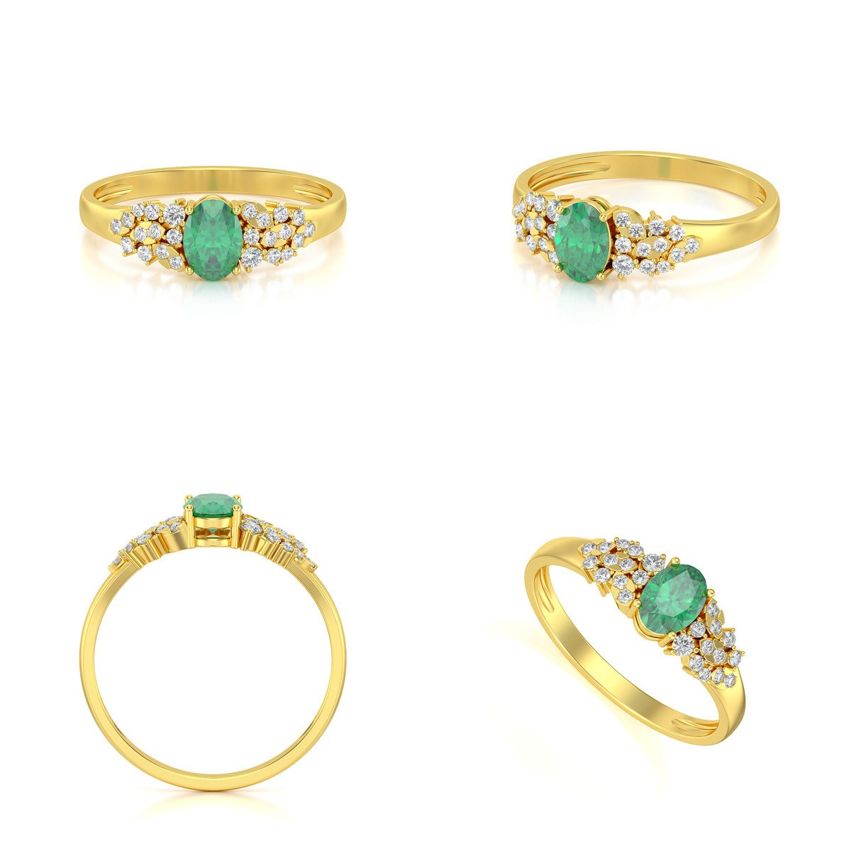 Bague ADEN Or 585 Jaune Emeraude et diamants 2.934grs
