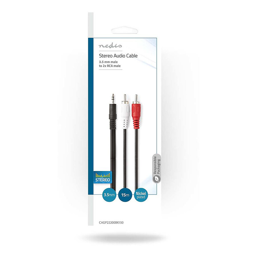 Nedis Cable Audio Stéréo Jack 3.5 mm mâle vers 2x RCA mâle - 15 m