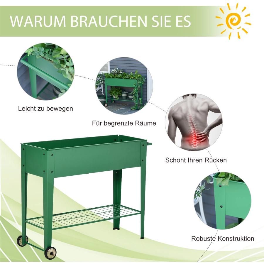 Outsunny Hochbeet mit Rädern grün