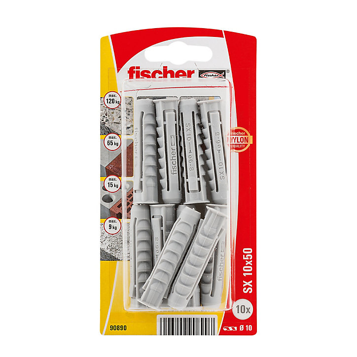 10 chevilles pour murs pleins Fischer Ø10x50mm