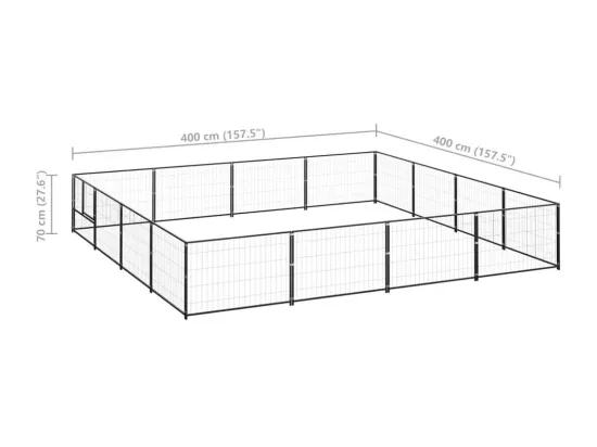 Chenil extérieur cage enclos noire 400 x 400 x 70 cm 02_0000500