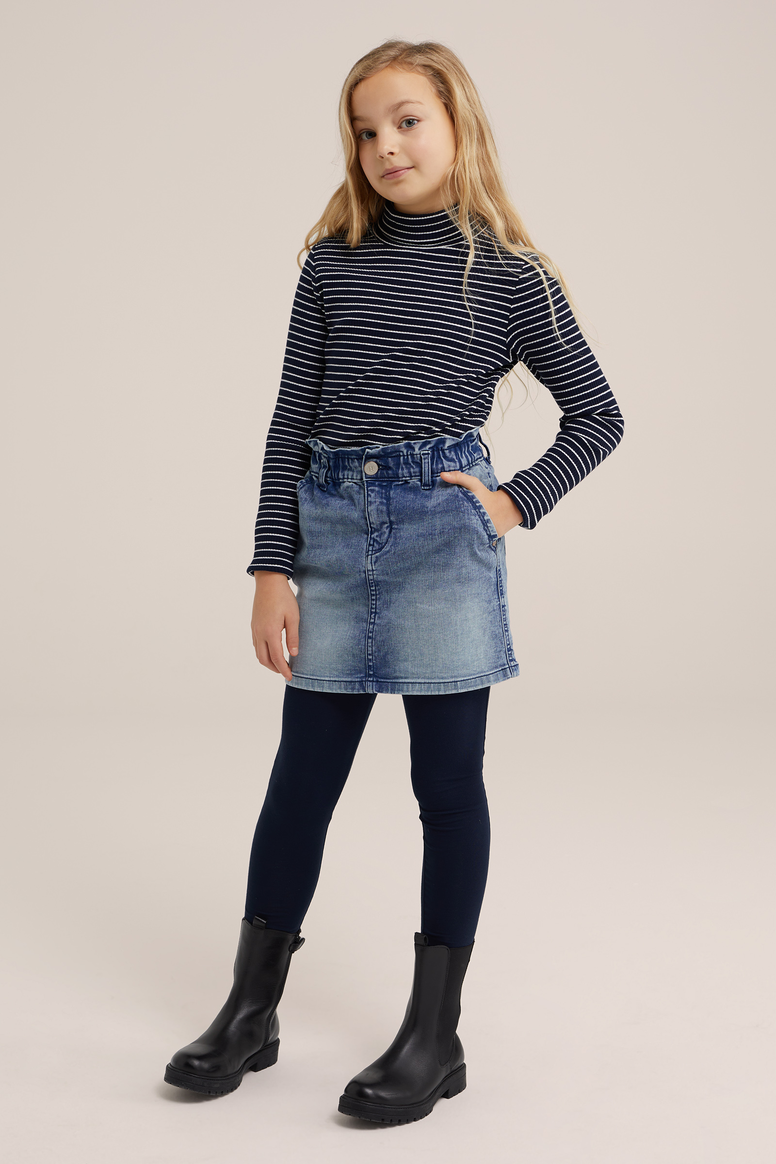 Meisjes top met col en gestreept dessin WE Fashion Blauw