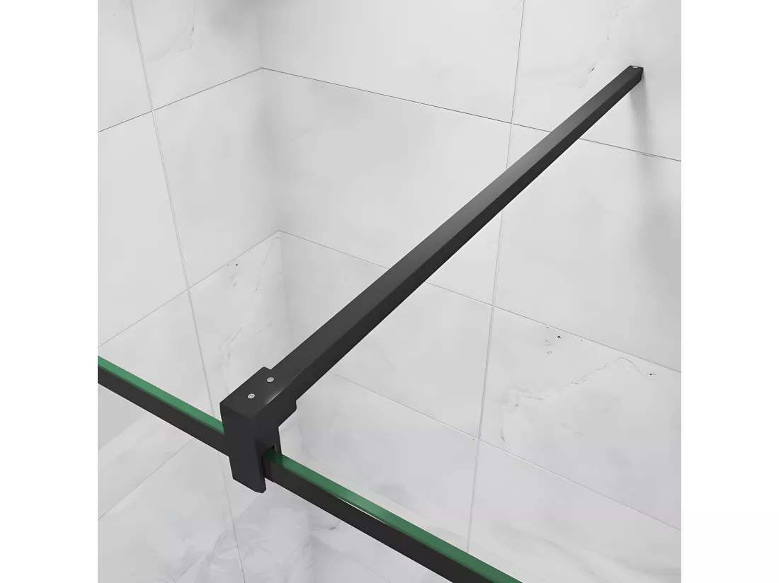 Paroi de douche 80x200cm fixe à l'italienne avec barre de fixation noire carrée 90cm, en 8mm verre anticalcaire style moderne