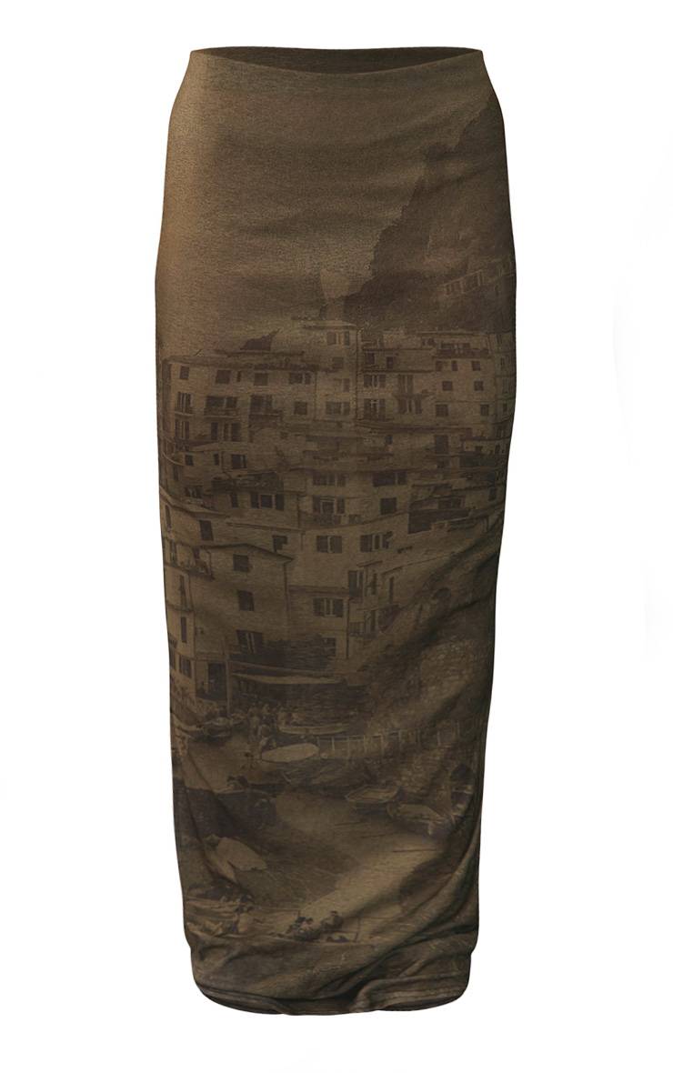 Vert Olive Jupe Longue Maxi En Maille Imprimée Pelure D'oignon