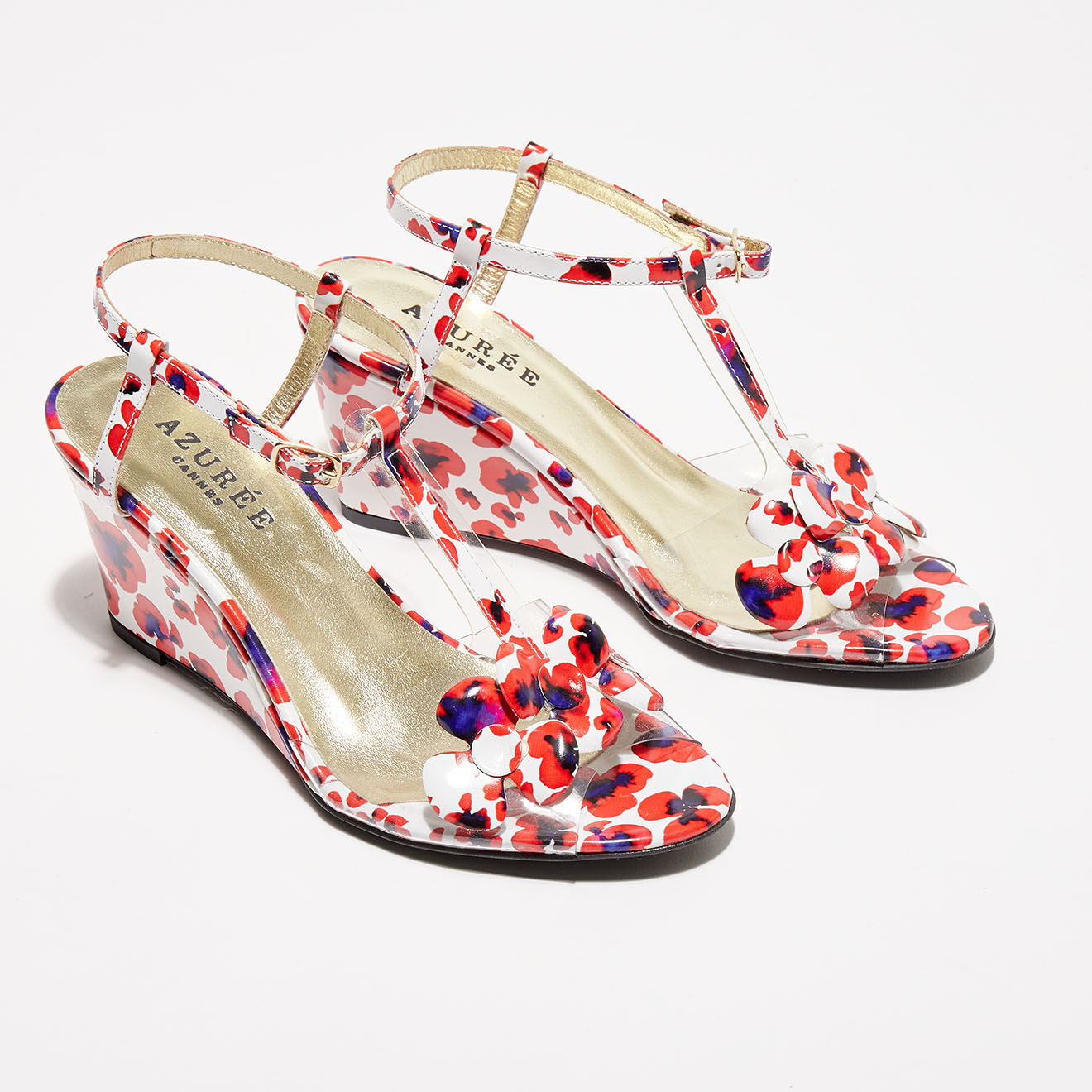 Azurée Cannes Sandales compensées en Cuir vernis Niable blanc/rouge/bleu - Talon 6.5 cm