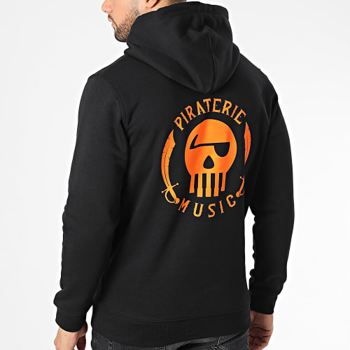 Sweat Capuche Logo Chest And Back Noir Orange