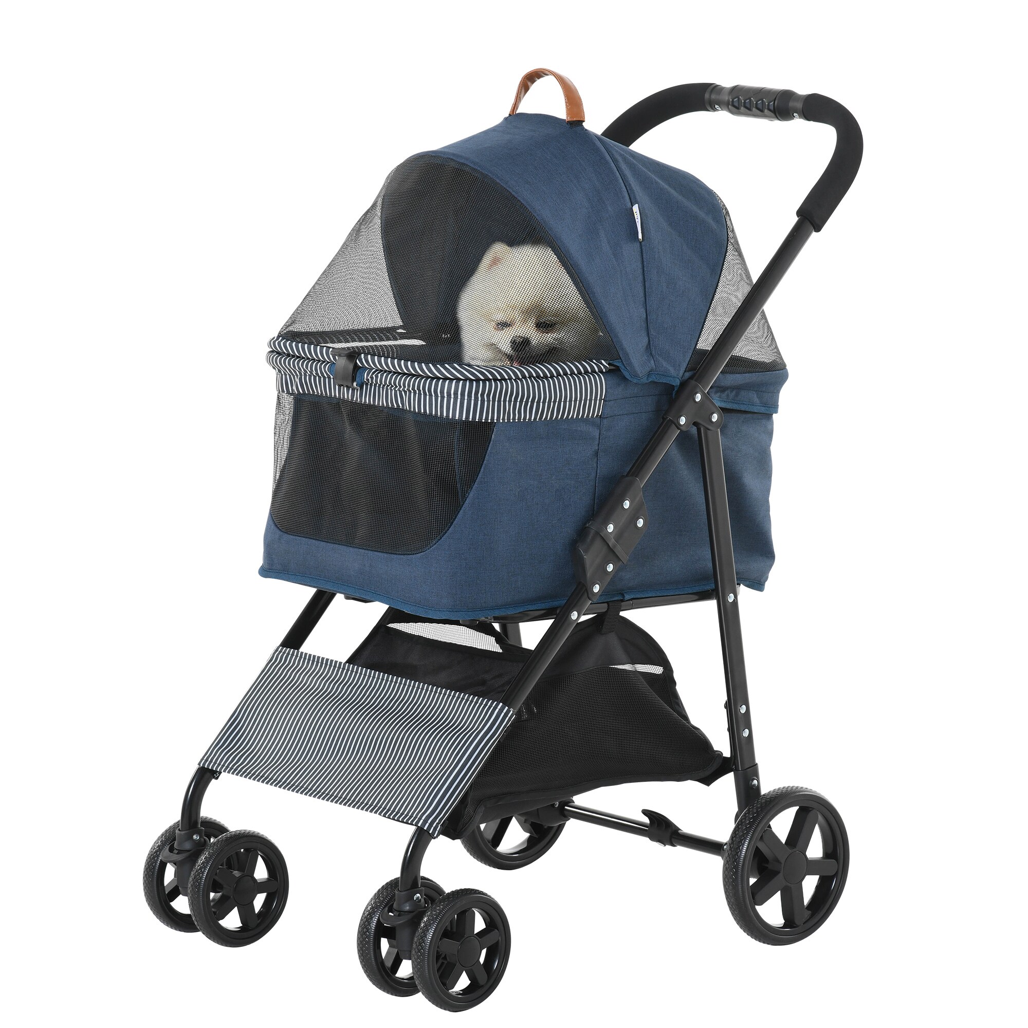 PawHut Hunde-Buggy für kleine Hunde Dunkelblau, Schwarz 76 x 51 x 101 cm (LxBxH)