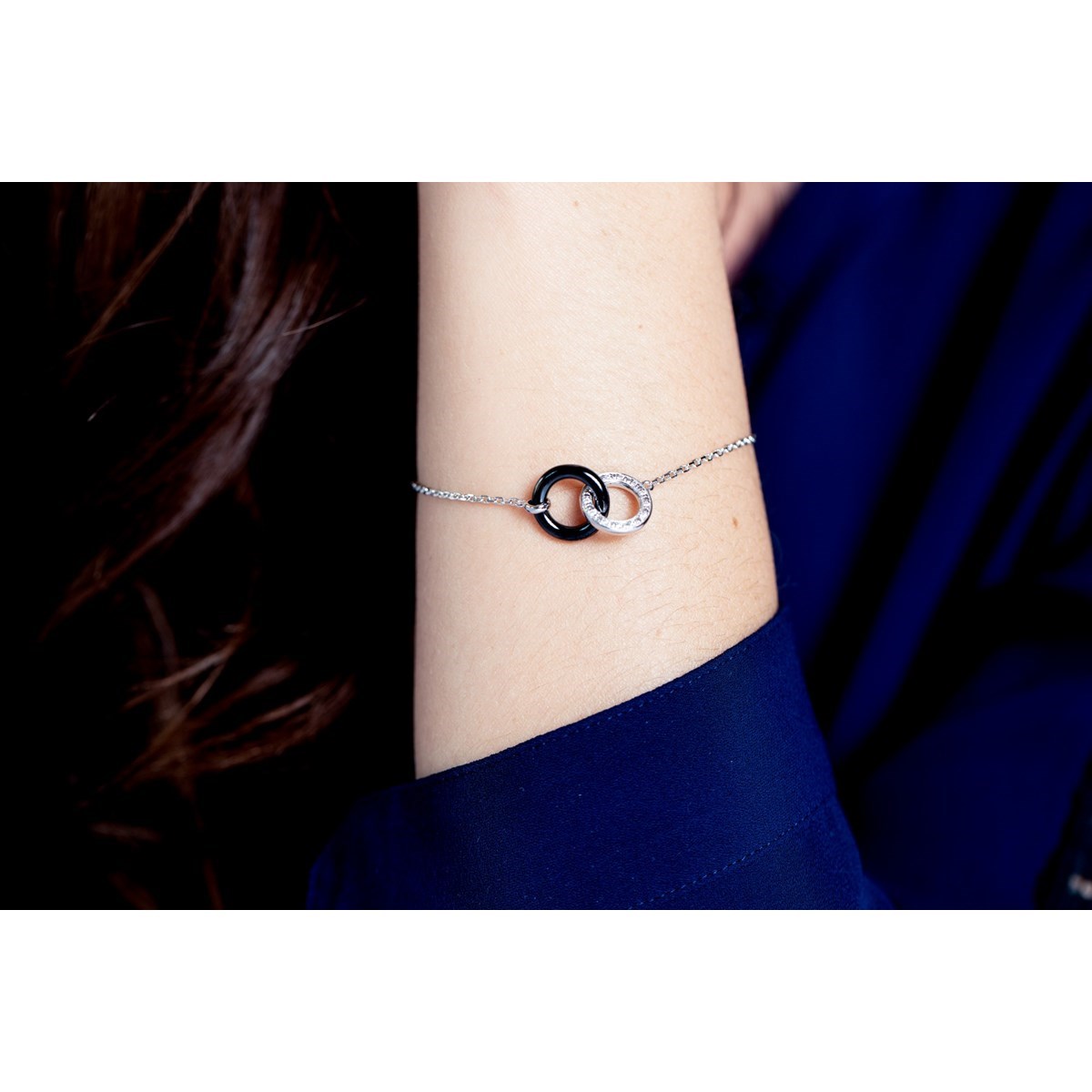 Bracelet souple mono-motif en Argent 925 millièmes et céramique - blanc brillant