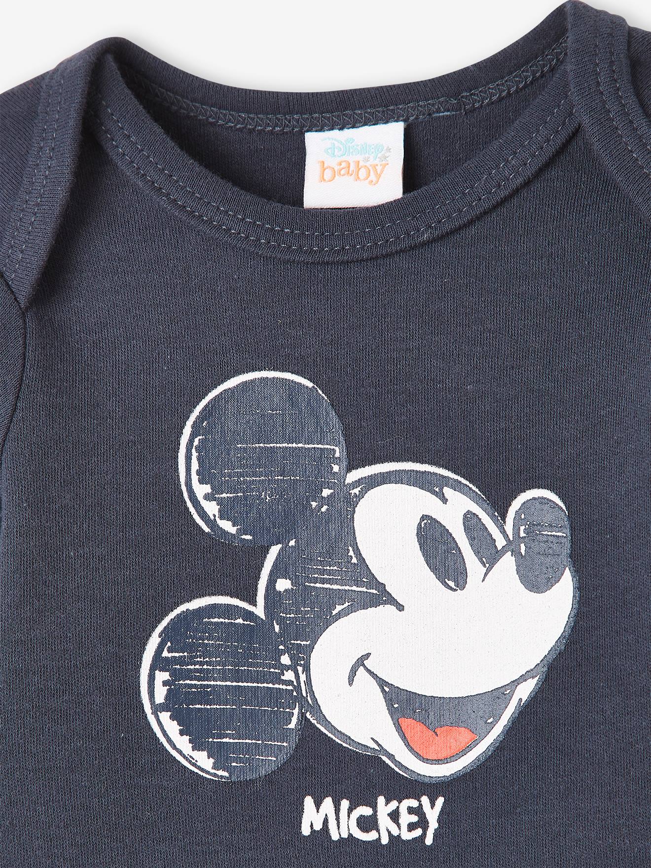 Pacote com 2 bodies DS® Mickey para bebês, lisos na cor cinza escuro com estampas.