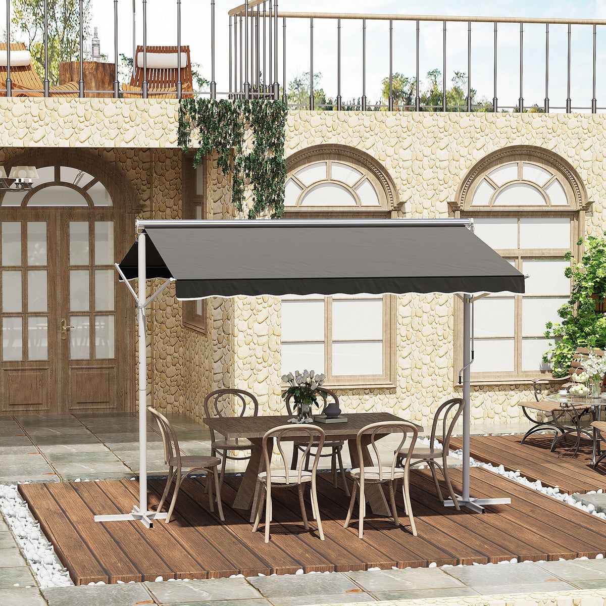Vrijstaande zonnescherm Outsunny, 300cm x 295cm x 255cm, metaal+polyester, grijs