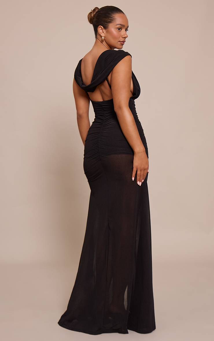 Noir Robe Maxi Froncée À Décolleté Plongeant Avec Détail Nœud Shape
