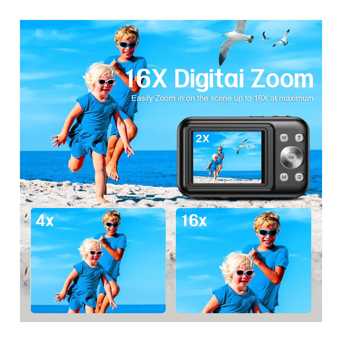 Digitalkamera 1080P 44MP 16 x zoom 2,4-tommers skjerm Lilla