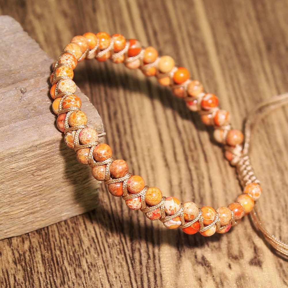 (160-235mm) Geflochtenes Nylon Naturstein Armband Edelstein Modeschmuck Armkette - Jaspis Orange