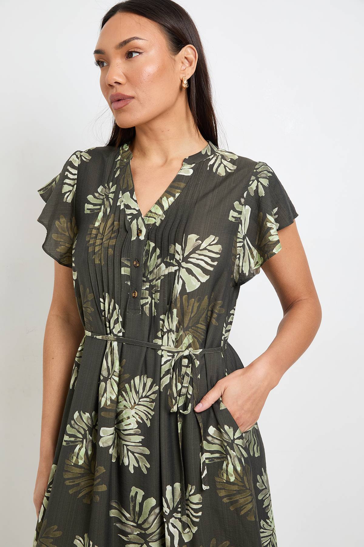 Wallis Robe Longue À Plis Nervurés Imprimé Palmier