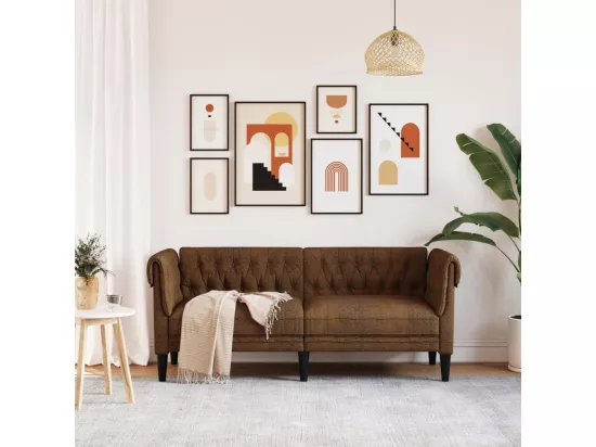 Canapé Chesterfield 2 places marron tissu