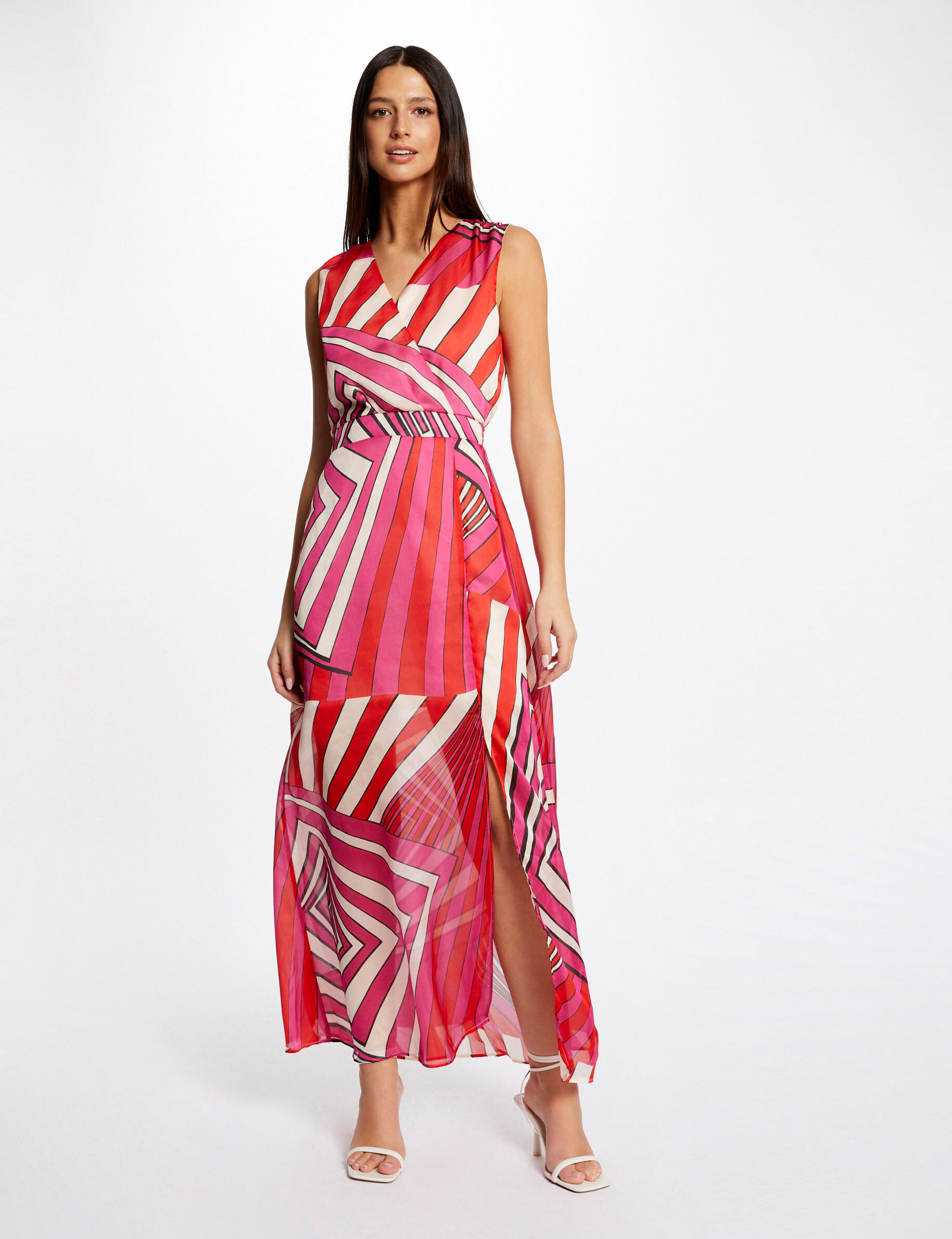 Robe longue cintrée imprimé géométrique multico femme - multico