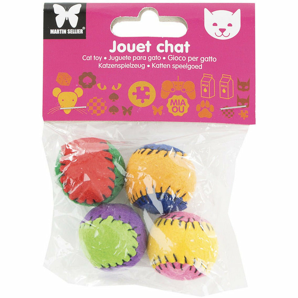 Lot de 4 balles feutrine pour chats avec grelot interne - balle de ø 3 cm