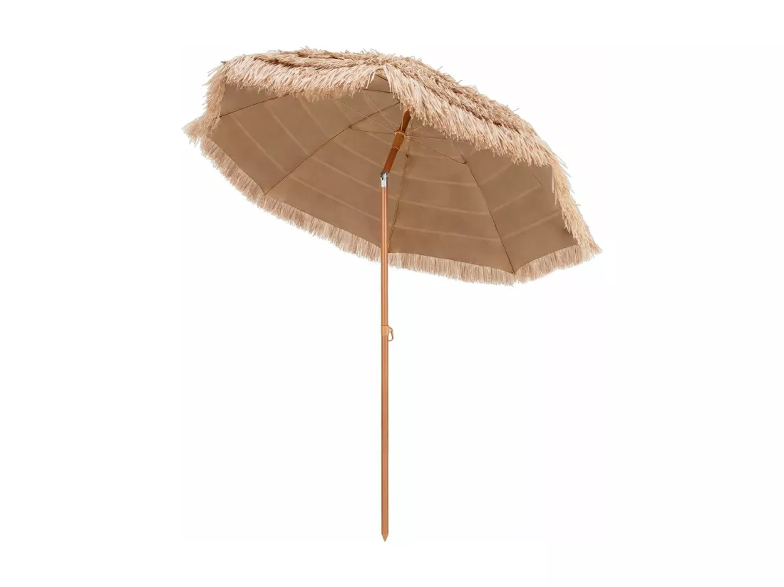 Parasol en Paille PP Φ208 CM, Parasol de Plage Inclinable, Parasol Hawaïen de 213,5 CM de Hauteur, Parasol Extérieur à 8 Baleines, pour Balcon, Jardin Terrasse, Piscine(Naturel)