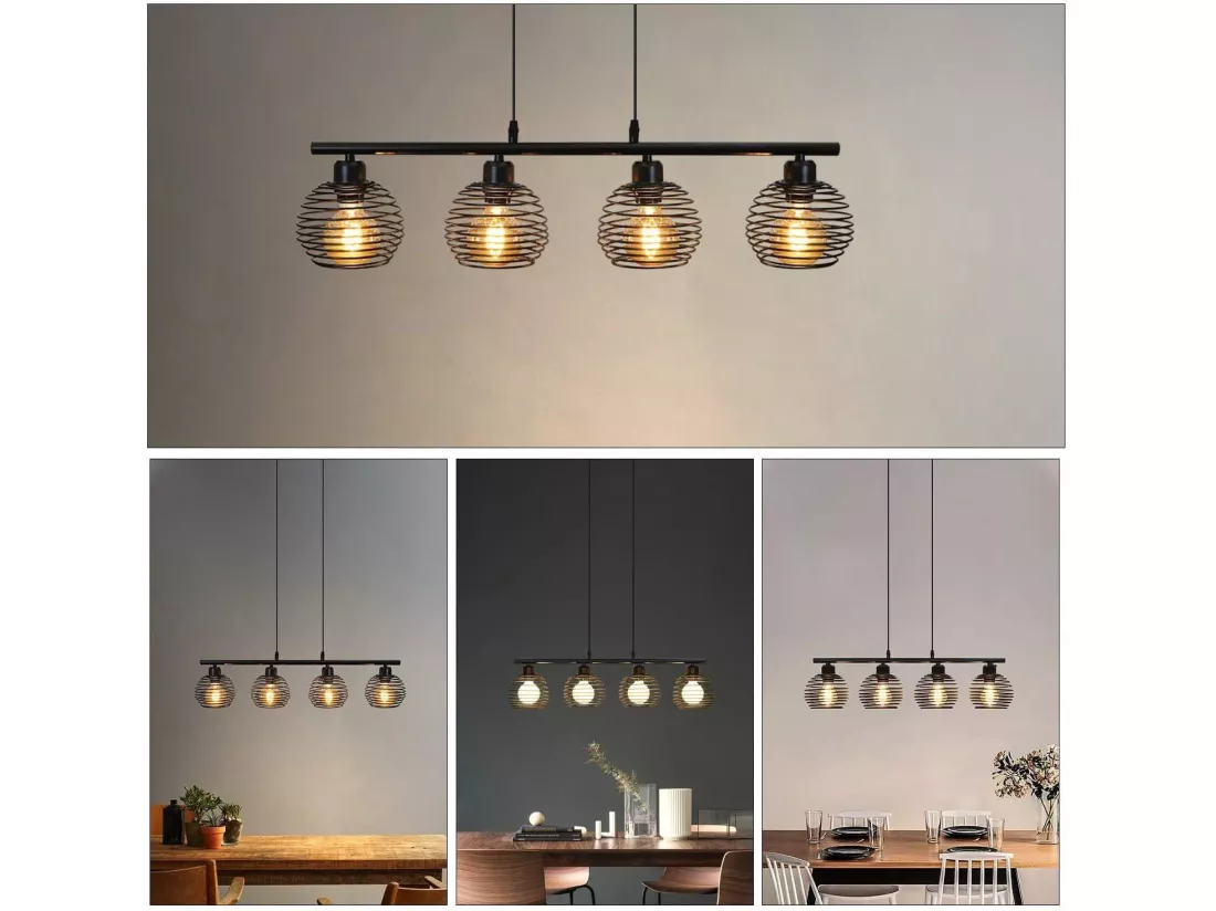 NETTLIFE Lampe à suspension noire rétro E27 métal industriel