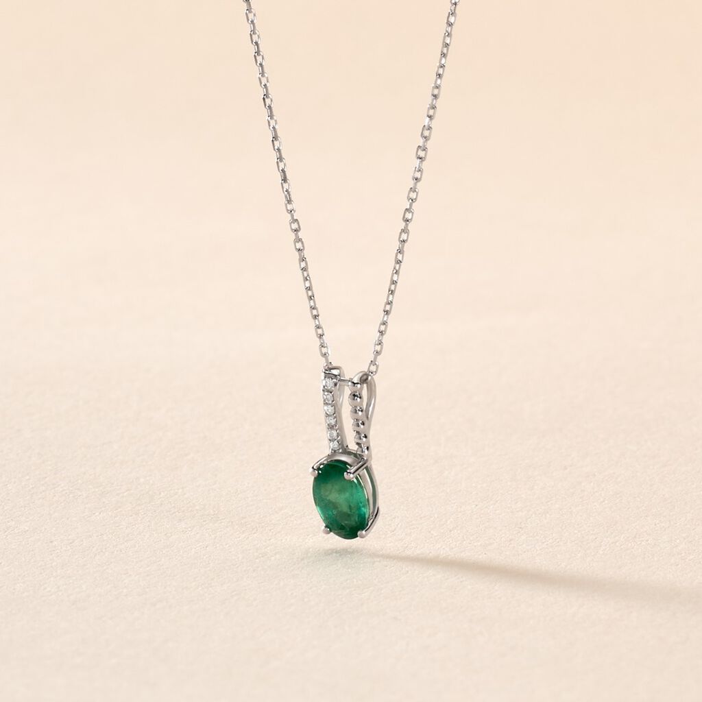 Collier Andrea Or Blanc Emeraude Et Diamant