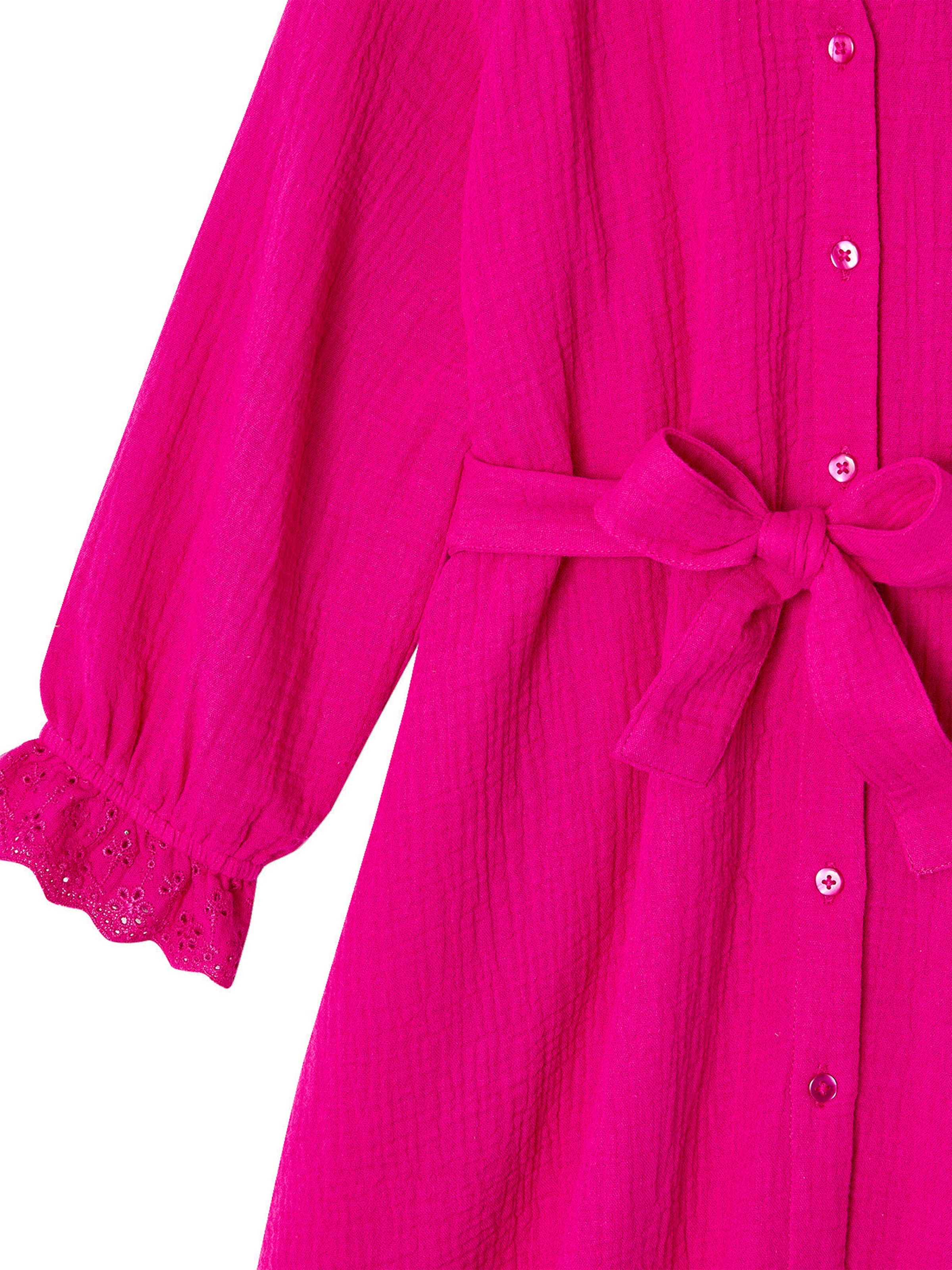 Vertbaudet Mädchen Kleid aus Musselin mit Lochstickerei fuchsia