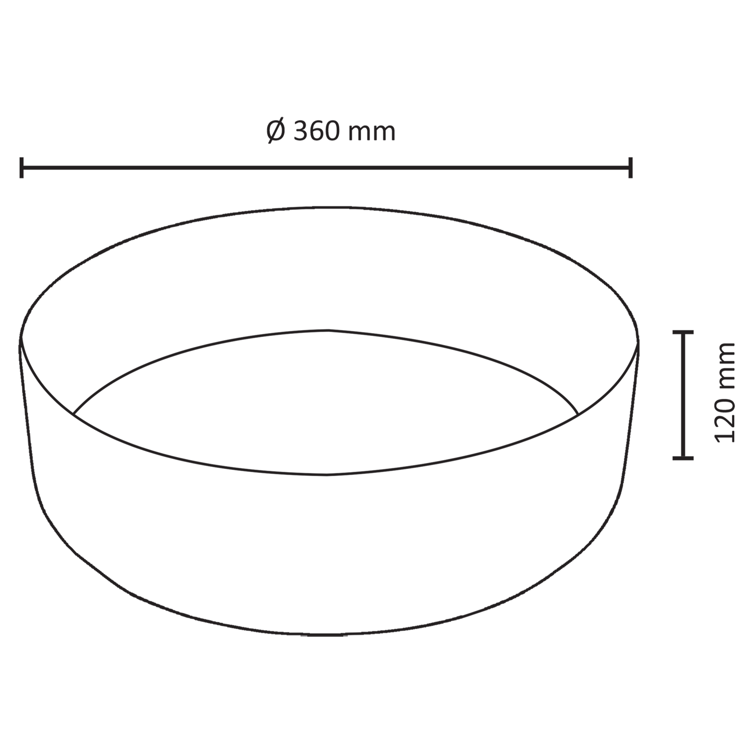 Differnz Mira waskom 36cm keramiek zwart