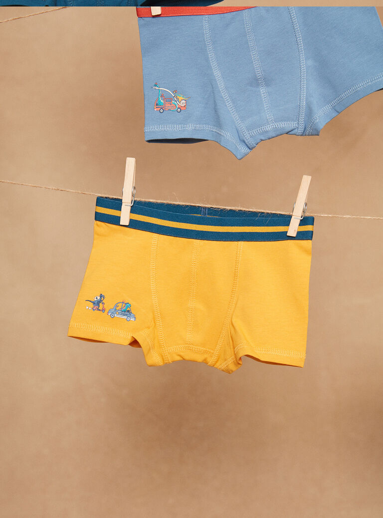 5 boxers bleu, jaune et rouge à imprimé et motif dinoaures