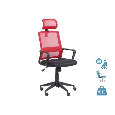 Fauteuil de bureau LIBERTY 02 - accoudoirs fixes - appui-tête réglable - noir et rouge