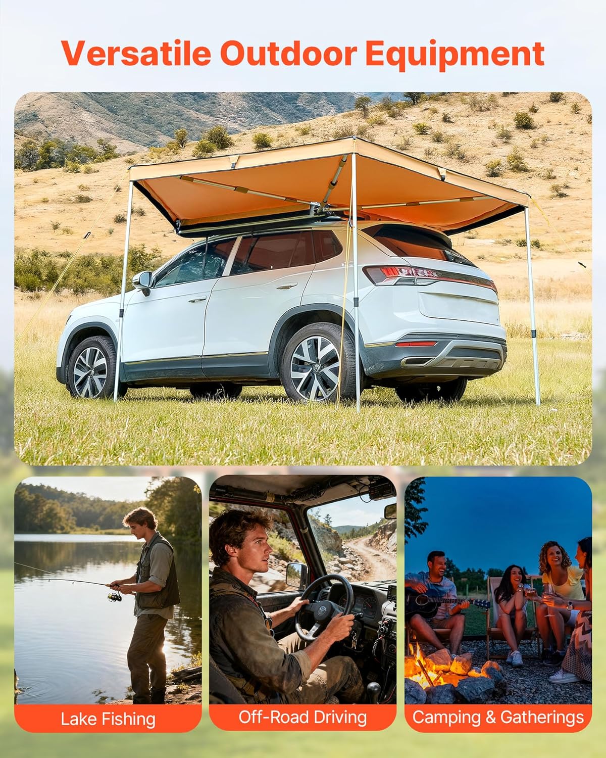 VEVOR Markise Auto, 270°-Markise, 3,19x3,07x2,10 m, Sonnensegel, wasserdicht (UV50+), inklusive Tragetasche, freistehendes Offroad-Vordach, Sonnenunterkunft für SUV, Van, LKW & Camping