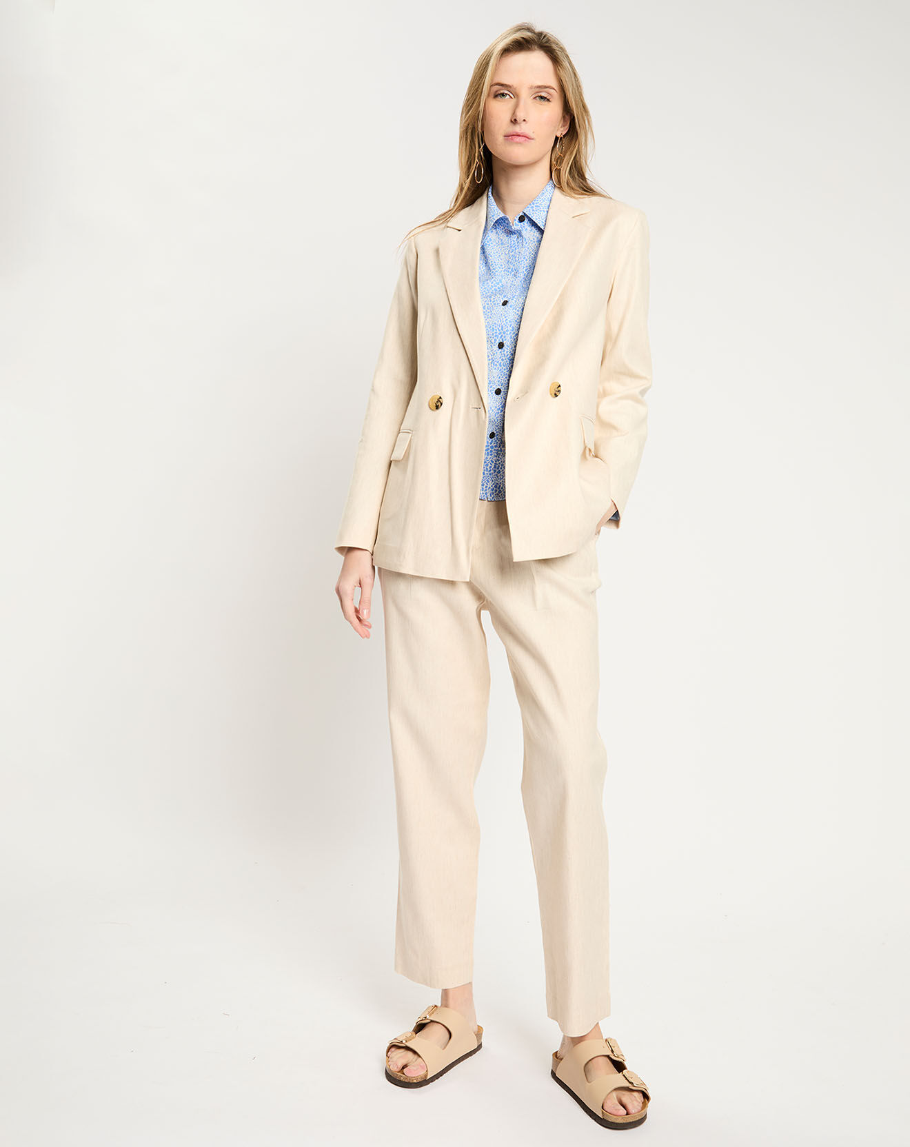 Scotch & Soda Pantalon en Lin mélangé à pinces écru