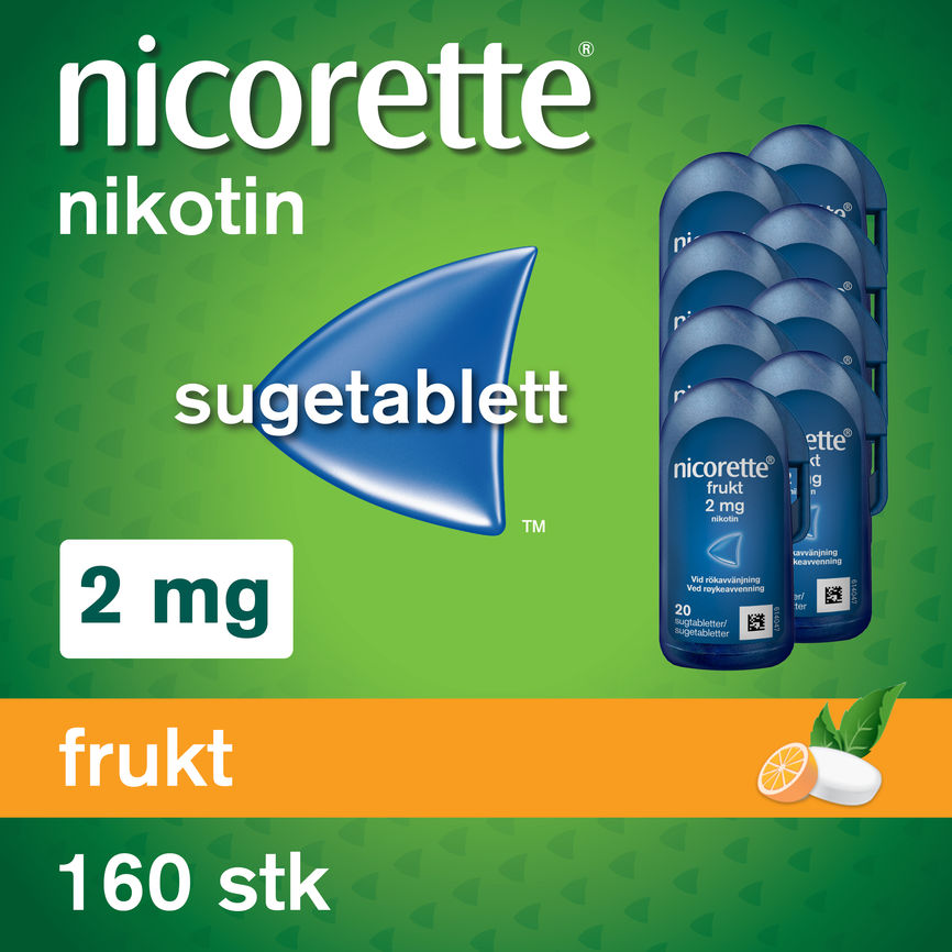 Nicorette Frukt sugetablett 2 mg nikotin, 160 stk, slutte å røyke