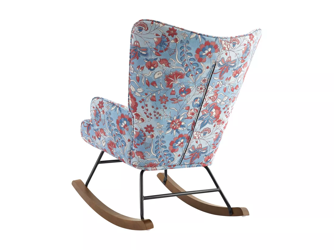 Fauteuil à bascule en velours apaisant avec cadre métallique et base en bois pour une escapade de chambre relaxante