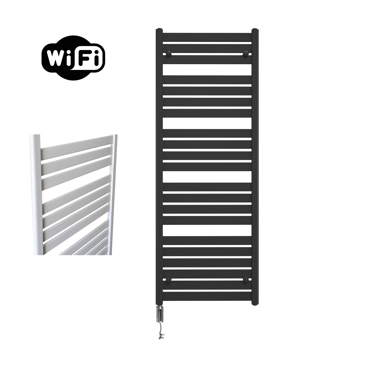 Sanicare Moda elektrische radiator 60x160cm zwart mat met WiFi en thermostaat links chroom