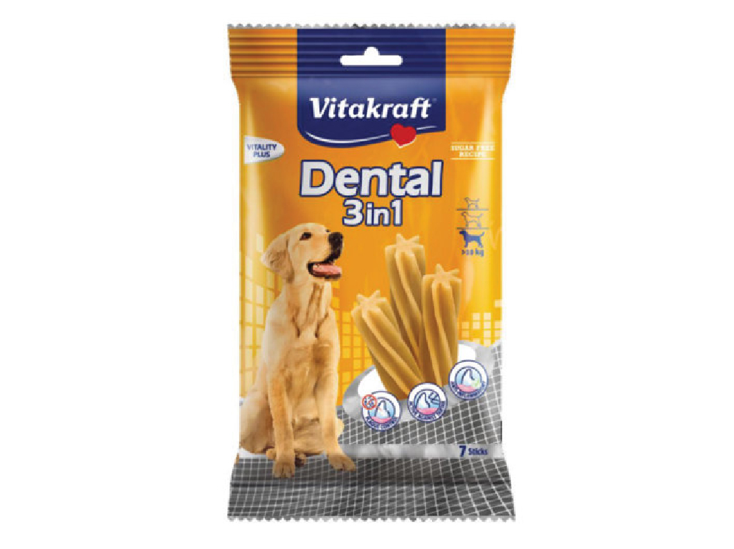 SNACKS CÃO VITAKRAFT DENTAL 2 EM 1 RAÇA MÉDIA PACK 7 UNIDADES