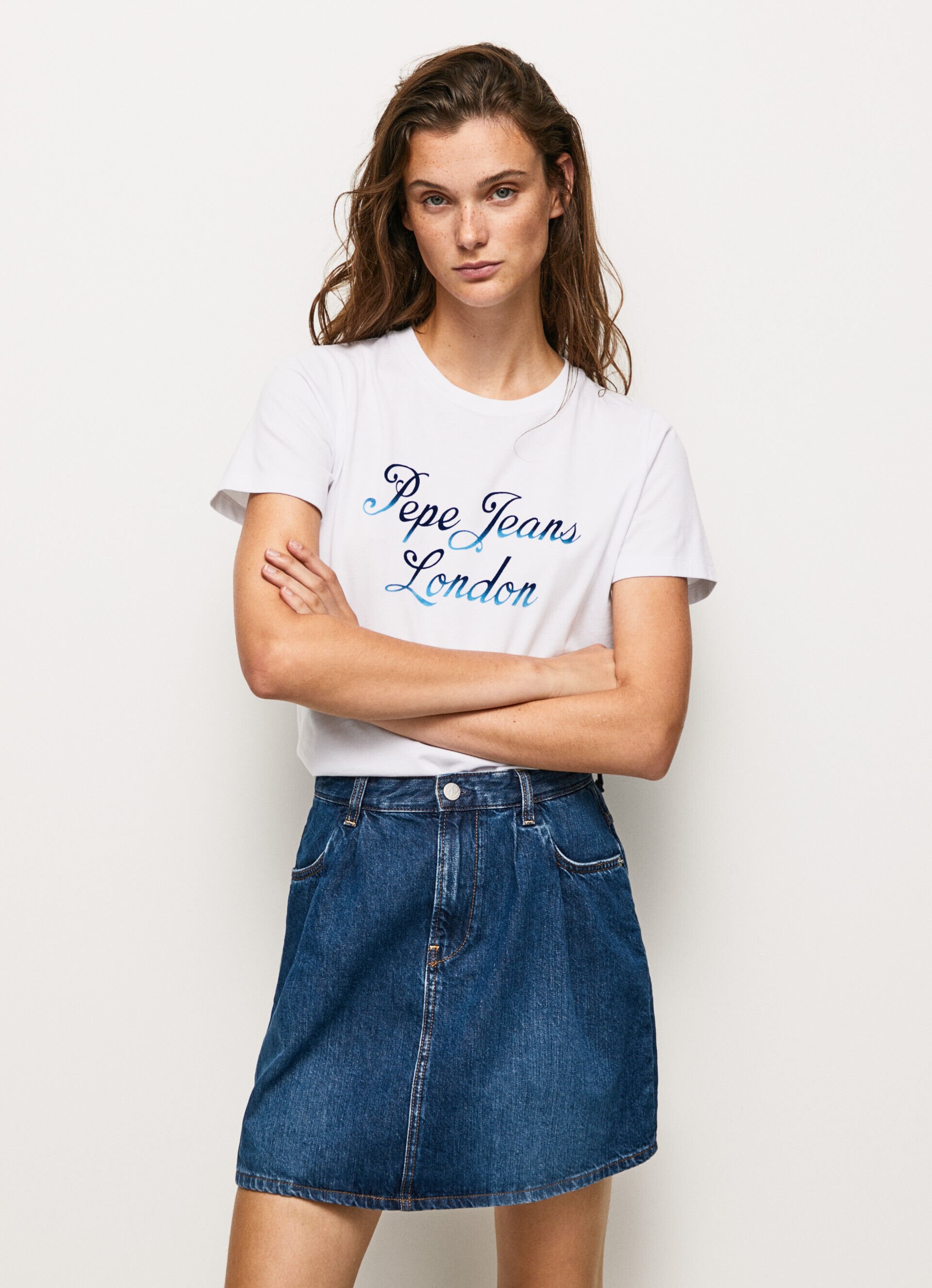 Camiseta de algodão com logotipo estampado - branca
