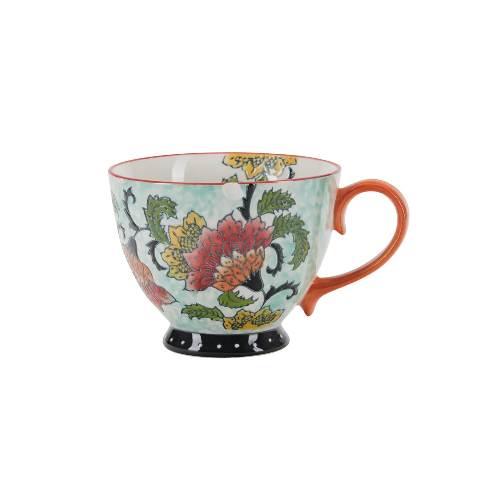 Bahne Interior  Håndmalet krus med blomster, orange - H9 cm.