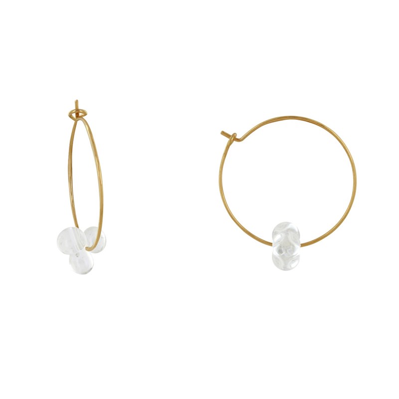 Boucles d'Oreilles Créoles Laiton Fermée et Bouquet de Perles de Verre