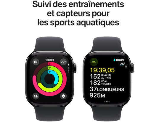 APPLE - Montre connectée GPS Watch 10 Alu Noir 42mm/Bracelet Sport Noir S/M