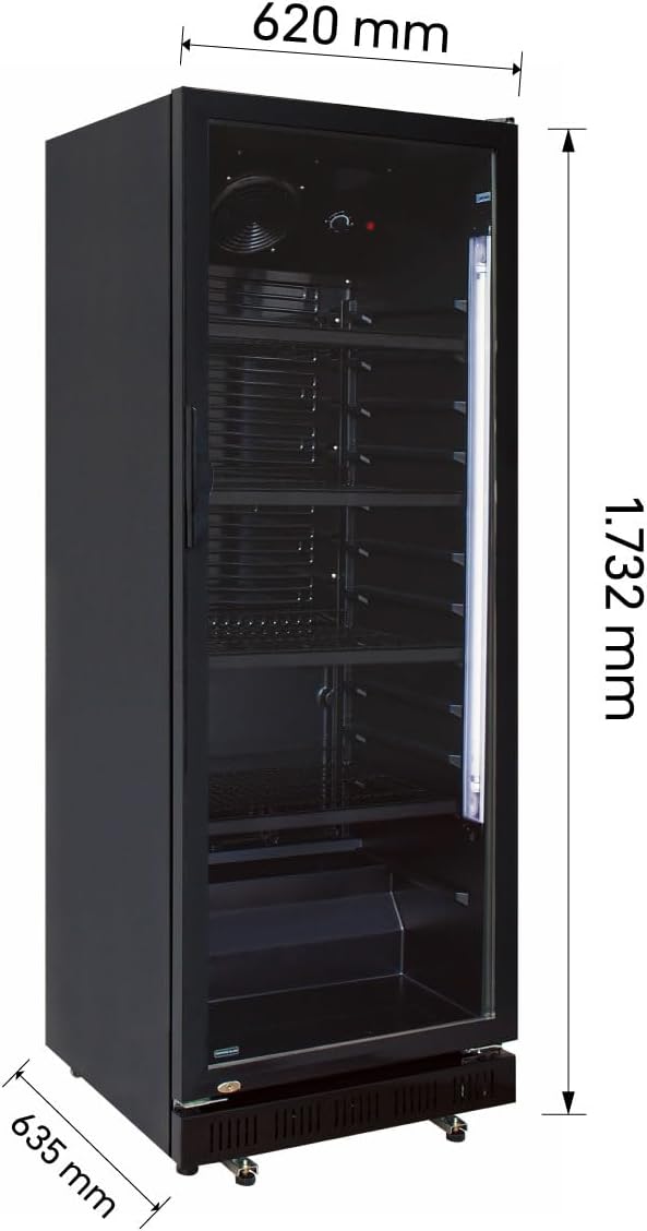 Getränkekühlschrank Flaschenkühlschrank schwarz 360 L mit Glastür abschließbar LED-Bel. 0°bis+10°C 5 Einlegeroste verstellbar