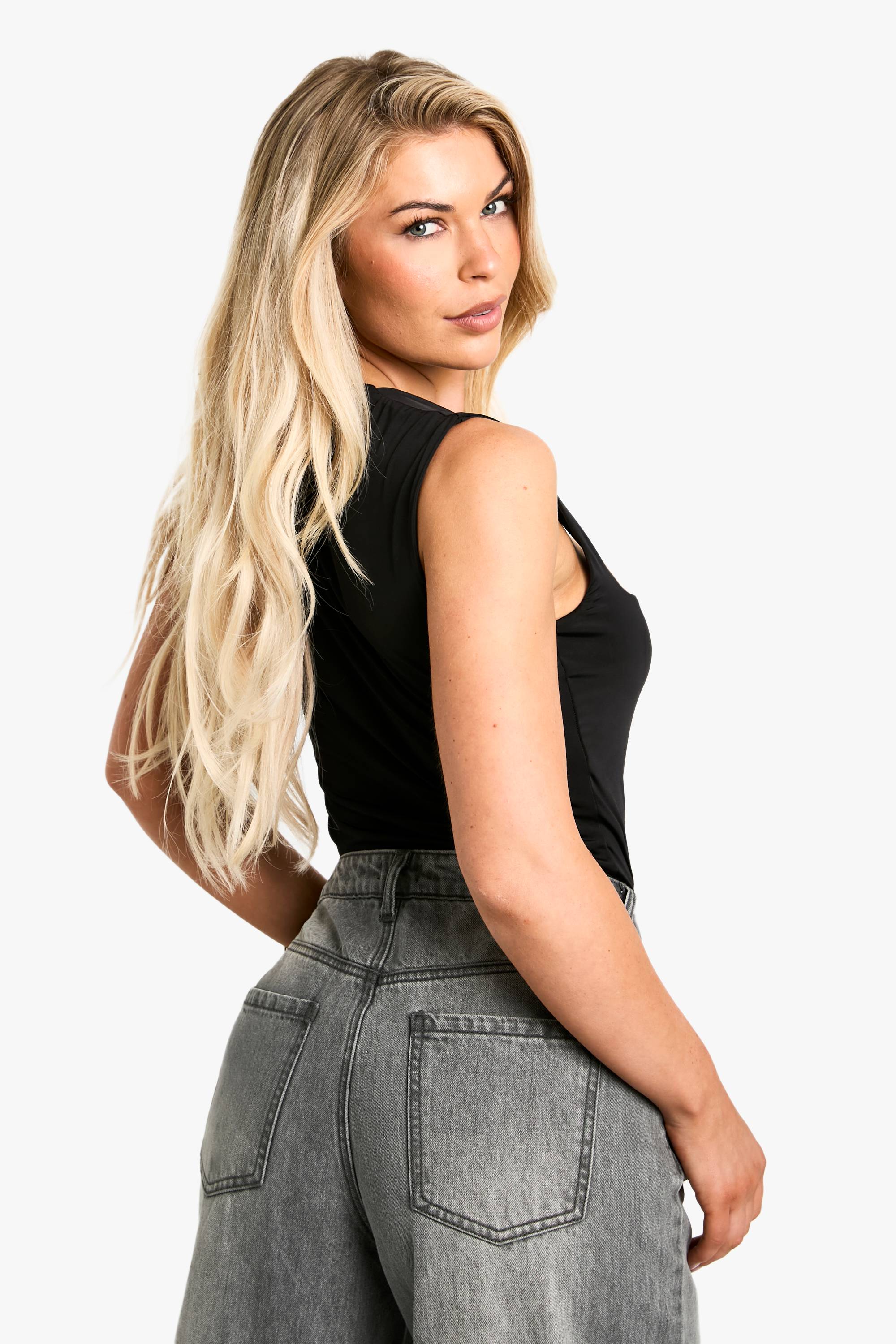 boohoo Double Layer Slinky Square Neck Bodysuit