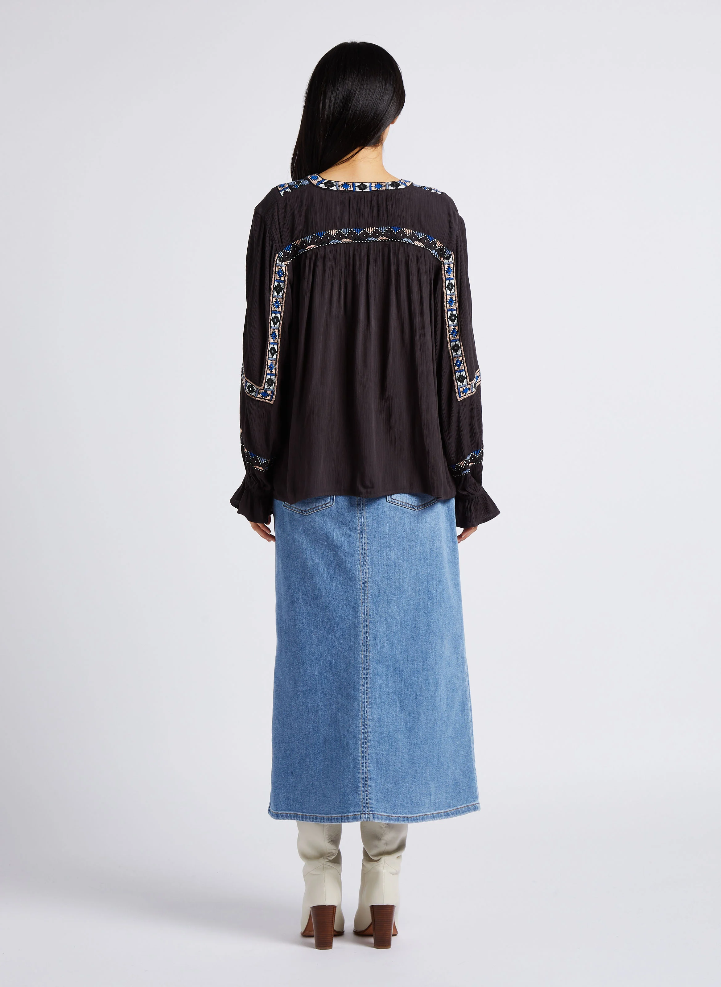 MARIELLA - Blouse ample brodée | Gris