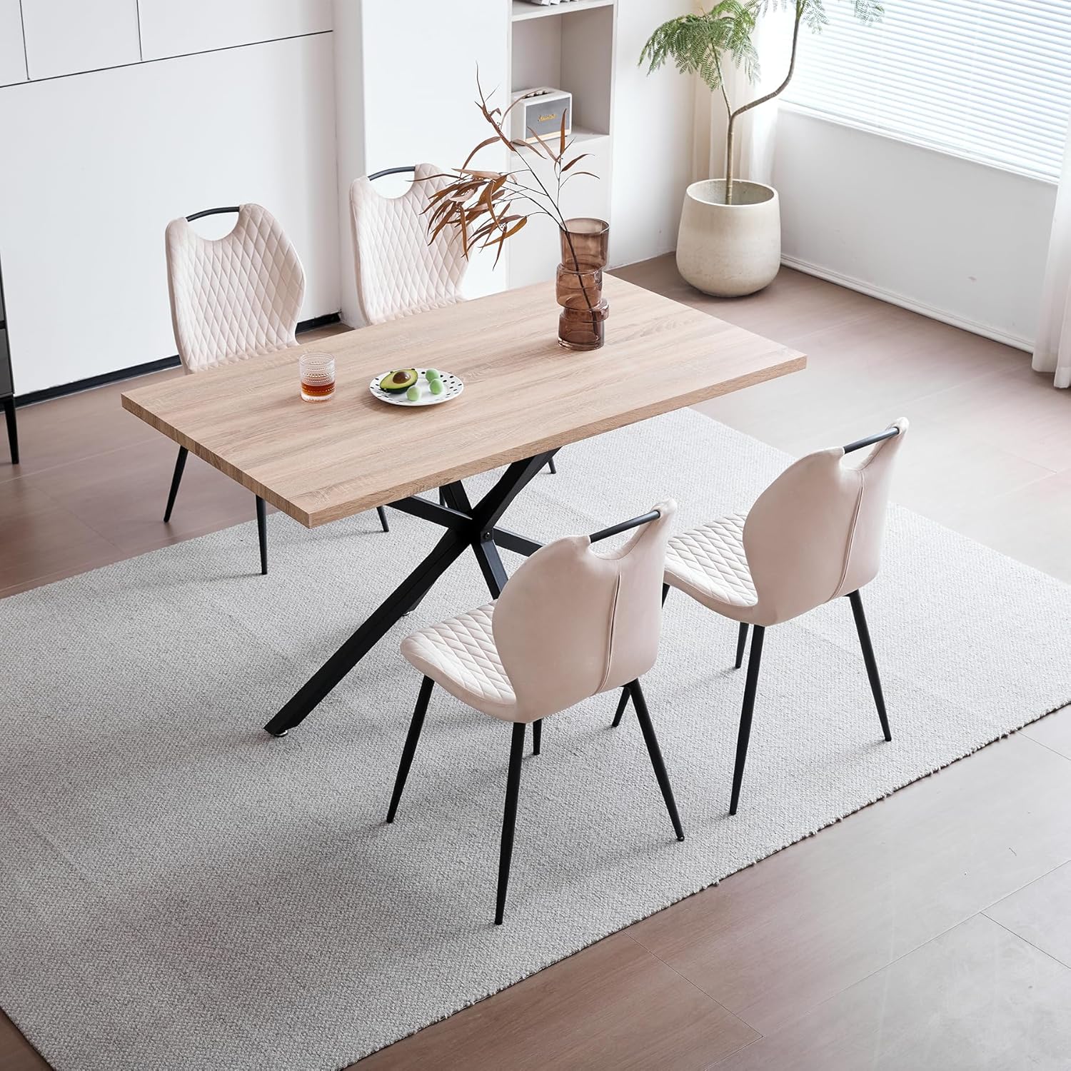 Esszimmerstühle, 6er-Set, Küchenstühle, Polsterstühle, Wohnzimmerstühle, Stoffrückenlehnen und Metallbeine, geeignet für Esszimmer, Küchen und Wohnzimmer,Beige