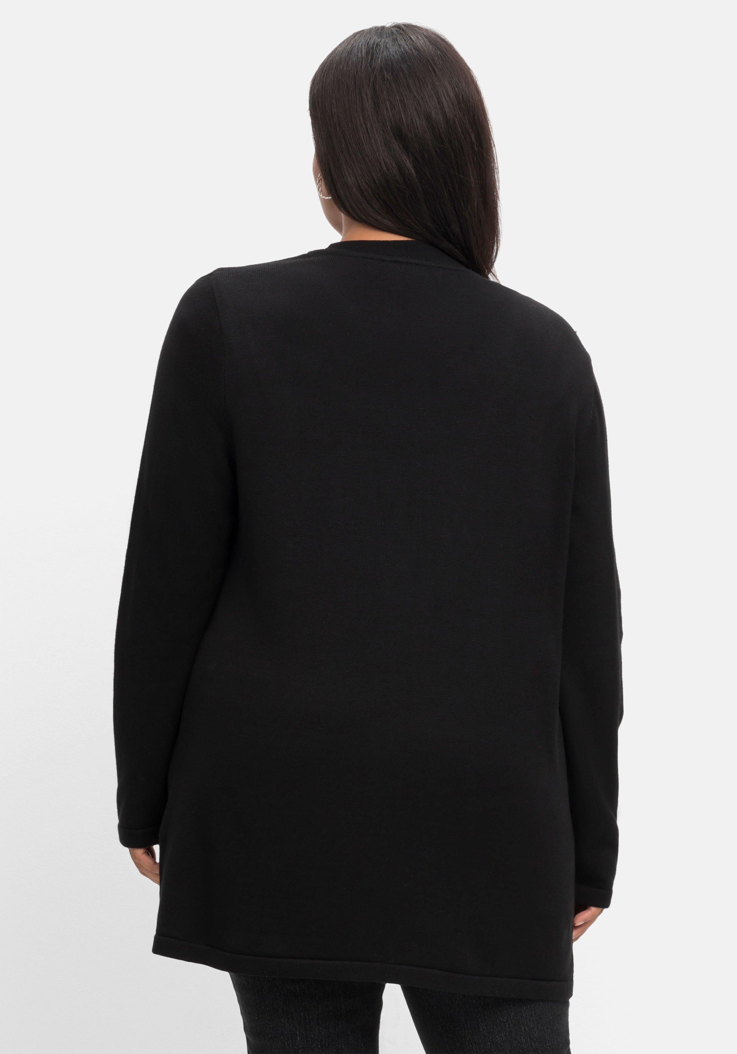 Longstrickjacke mit Kontrastblende, offene Form