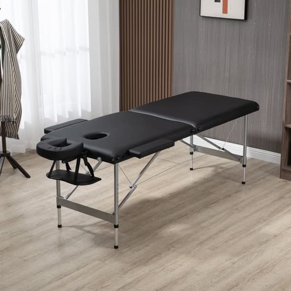 Sammenleggbart Massasjebord, Profesjonelt 7-Soners Massasjebord, Høydejusterbart, Laster Opptil 130 Kg, Ideelt For Spa Og Salong, Svart