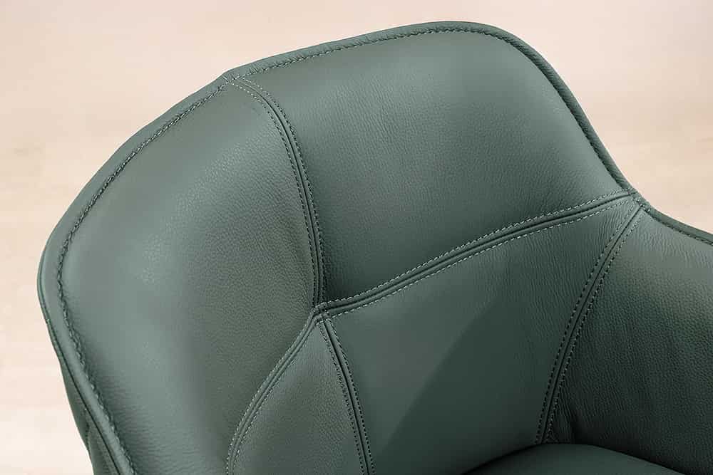 Drehbarer Design Stuhl EUPHORIA grün Echtleder schwarz Metallgestell mit Armlehne