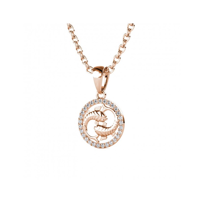 Pendentif Zodiaque Poisson - Or Rosé et Cristal