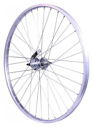 ROUE 20  RETROPEDALAGE ARRIERE JANTE ALU SIMPLE PAROI ARGENT FREIN PATIN MOYEU ALU ECROUS PIGNON 1V