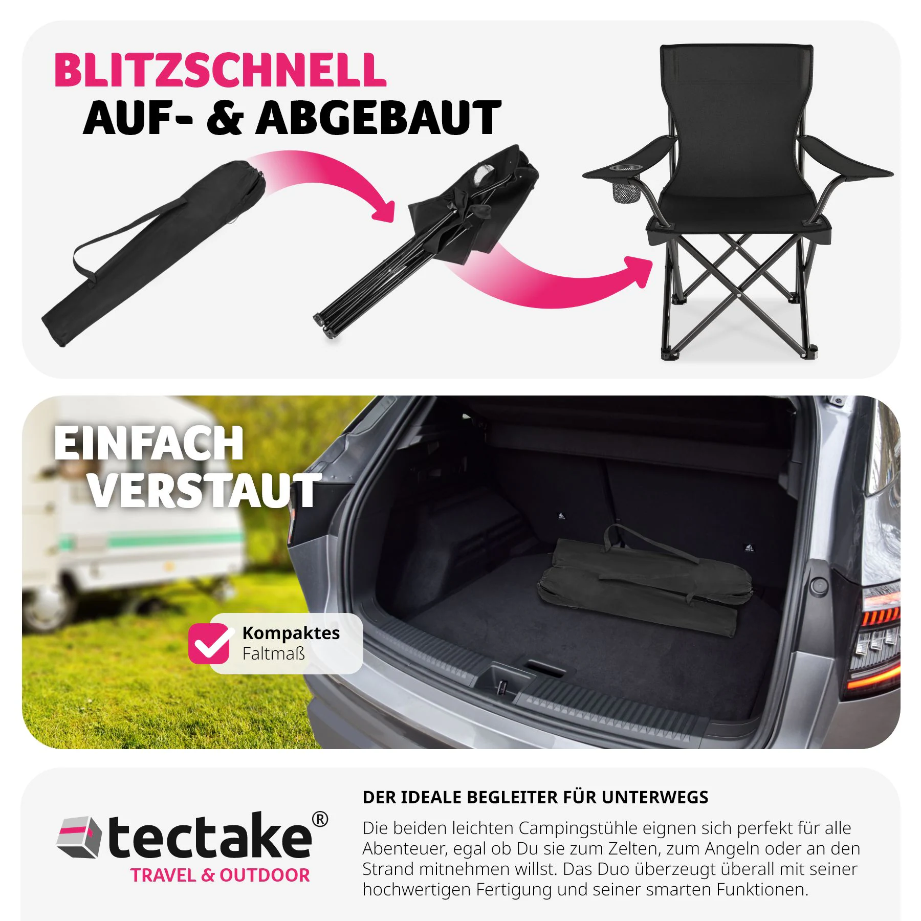 tectake® 2er Set Campingstuhl, faltbar, geringes Gewicht, 80 x 48 x 84,5 cm